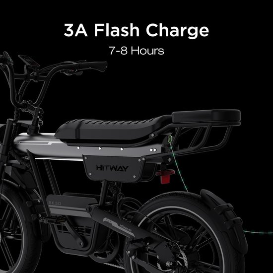 Hitway Elektrische Fiets BK36 - Trendy 20*4.0 Inch Fat Tire City Commuter EBike met Afneembare 48V 10.4Ah Lithium Batterij - Opvouwbaar Mountain E-Bike met 250W Motor - 7 Versnellingen - IP54 Waterdicht van Hitway — afbeelding 3