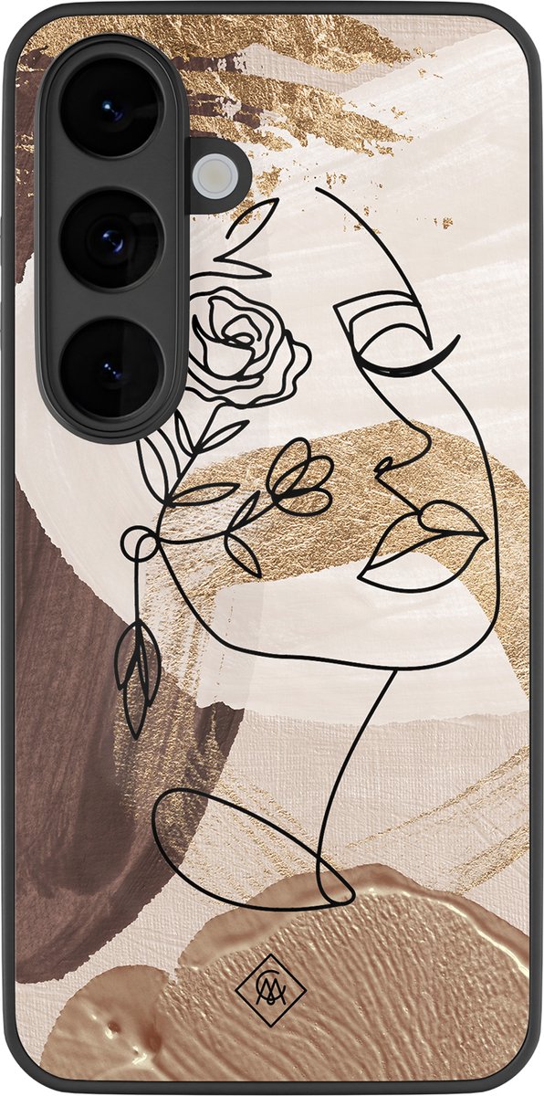 Casimoda® hoesje - Geschikt voor Samsung Galaxy S26 - Abstract Gezicht Bruin - Luxe Hard Case Zwart - Backcover telefoonhoesje - Bruin/beige