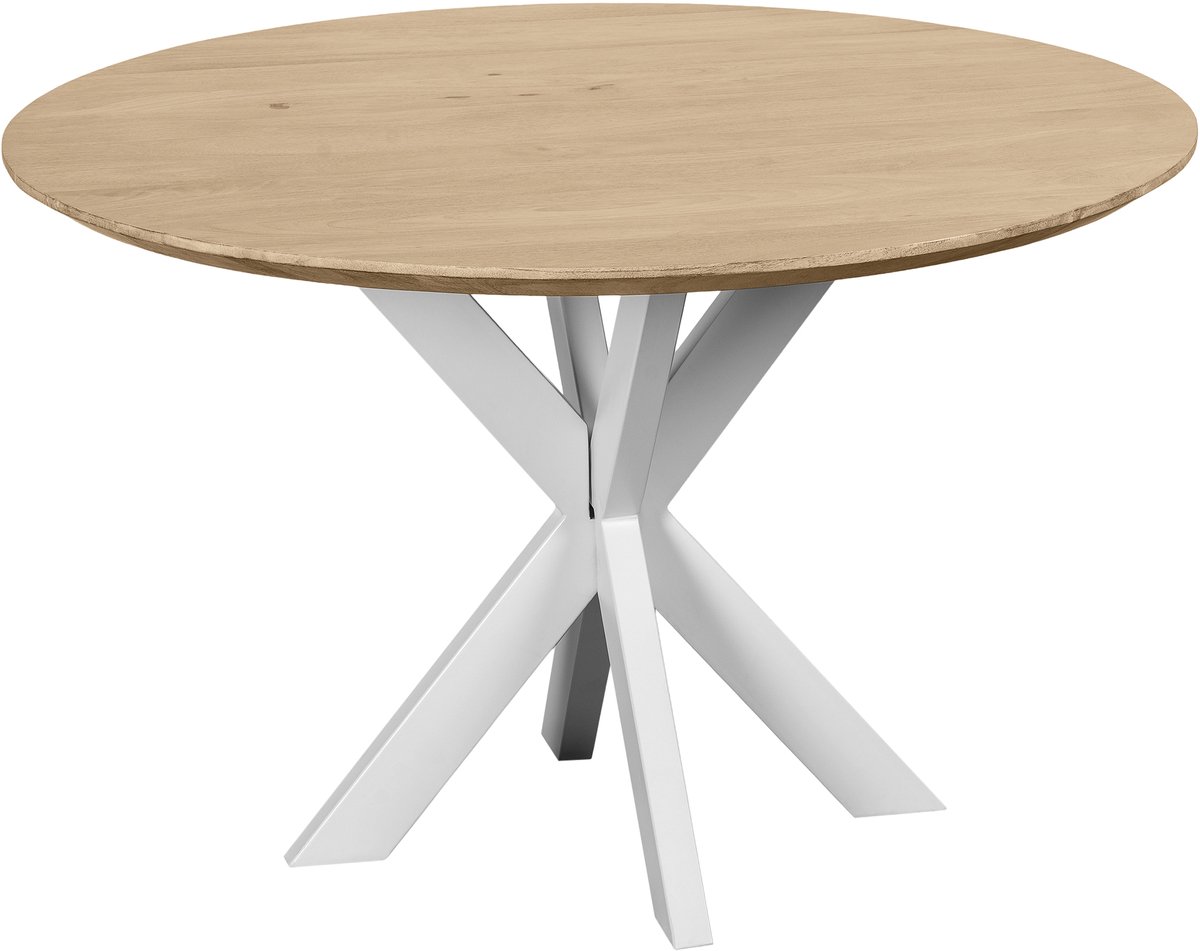 QUVIO Eettafel Sofia - Rond - ø120 cm - Witte kruispoot - FSC® gecertificeerd mangohout - Naturel