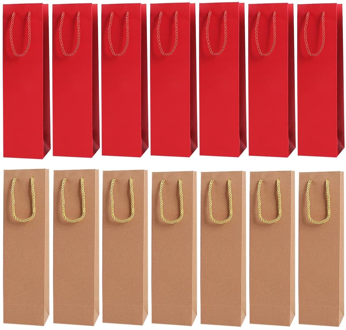 Solidchoice - Set van 16 Wijngeschenktasjes van Kraftpapier met Handgrepen