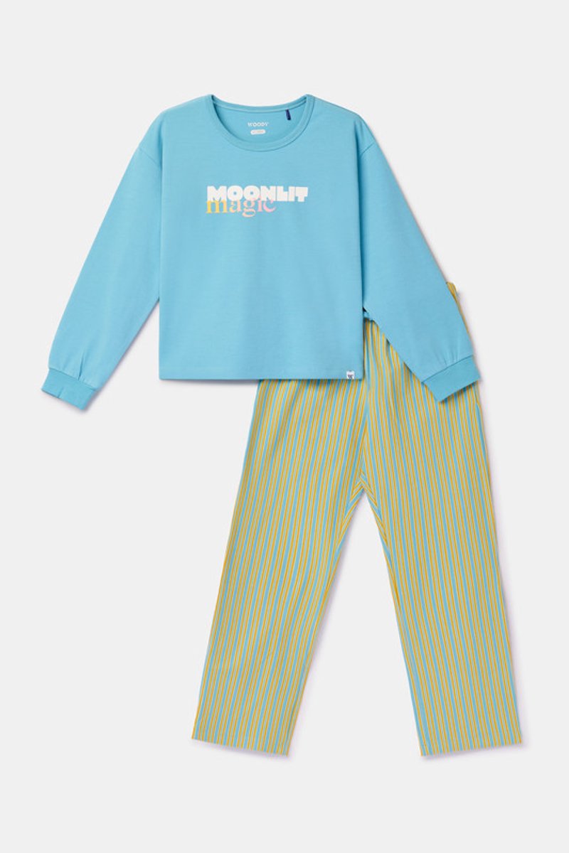 Woody Meisjes-Dames pyjama blauw - maat 164/14J