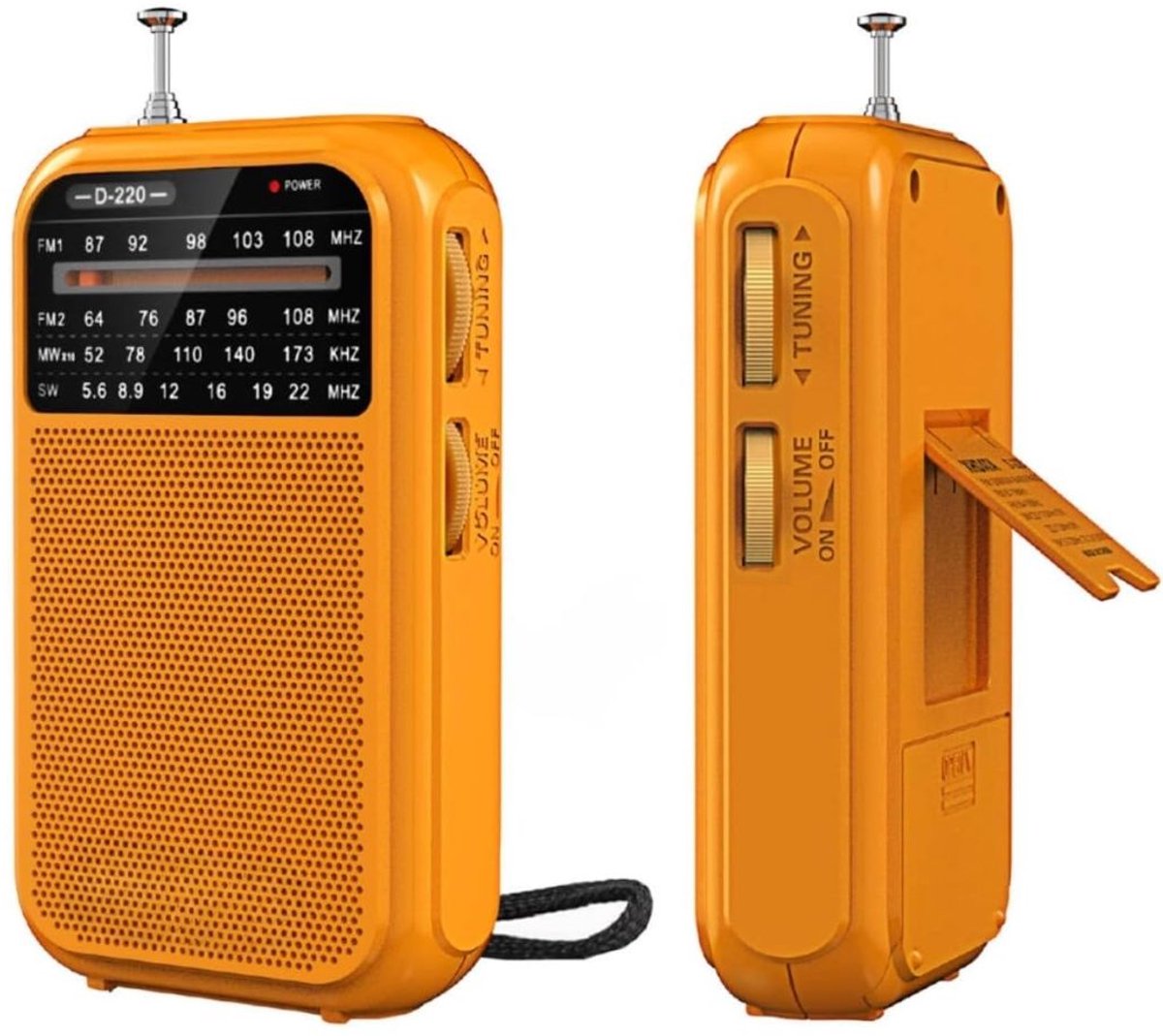 NIVA® Noodradio - LED Zaklamp - Draagbare Radio op Zonne Energie - Oranje - 7cm x 3cm x 12cm