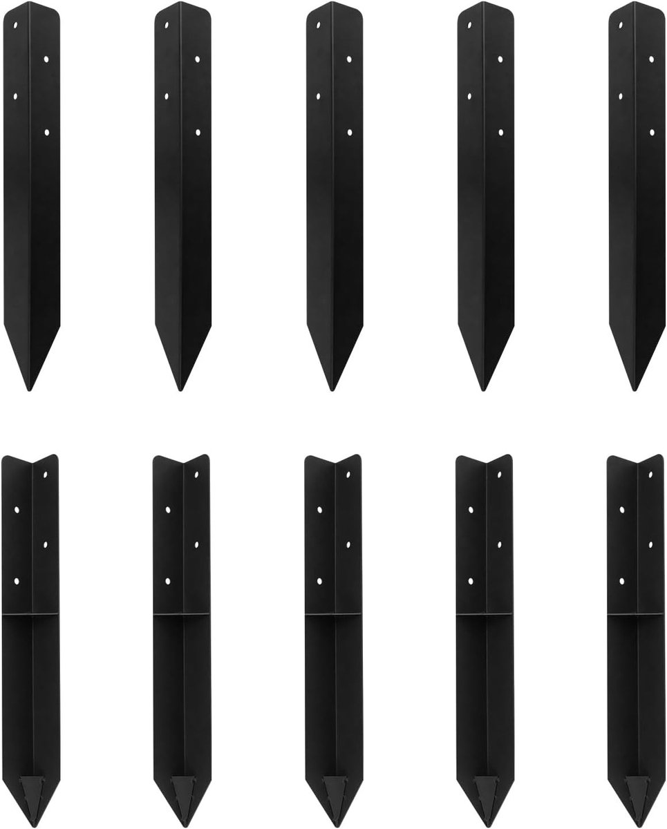 Grondankers - Zwart - 4,5 x 42 cm - Stalen Hoekanker Set van 10 voor Tuininstallaties
