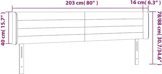 vidaXL - Hoofdbord - met - randen - 203x16x78/88 - cm - fluweel - donkergrijs