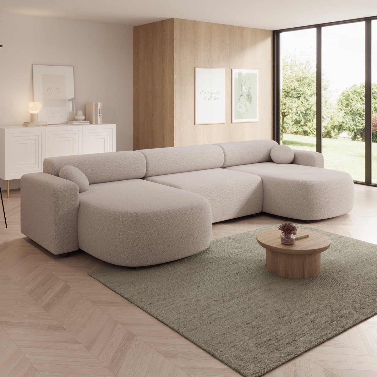 Meubella - Tripp XL - Hoekbank 5 zits met chaise longue - Stof beige