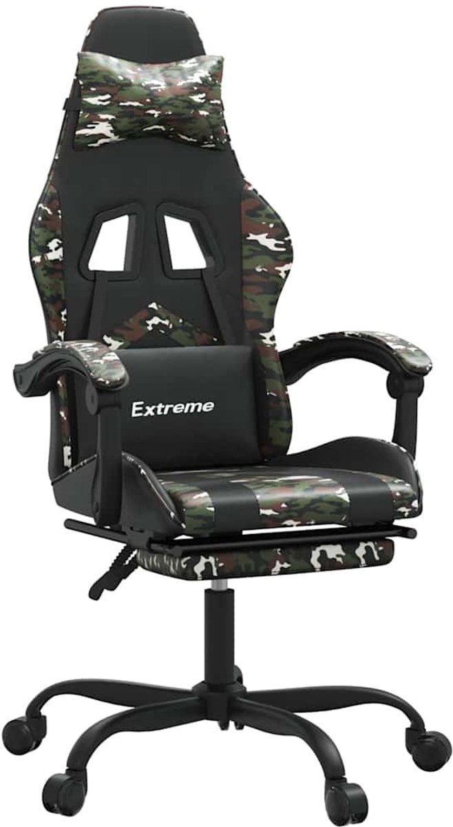 vidaXL Gamestoel - draaibaar - met - voetensteun - kunstleer - zwart&camouflage zwart en camouflage