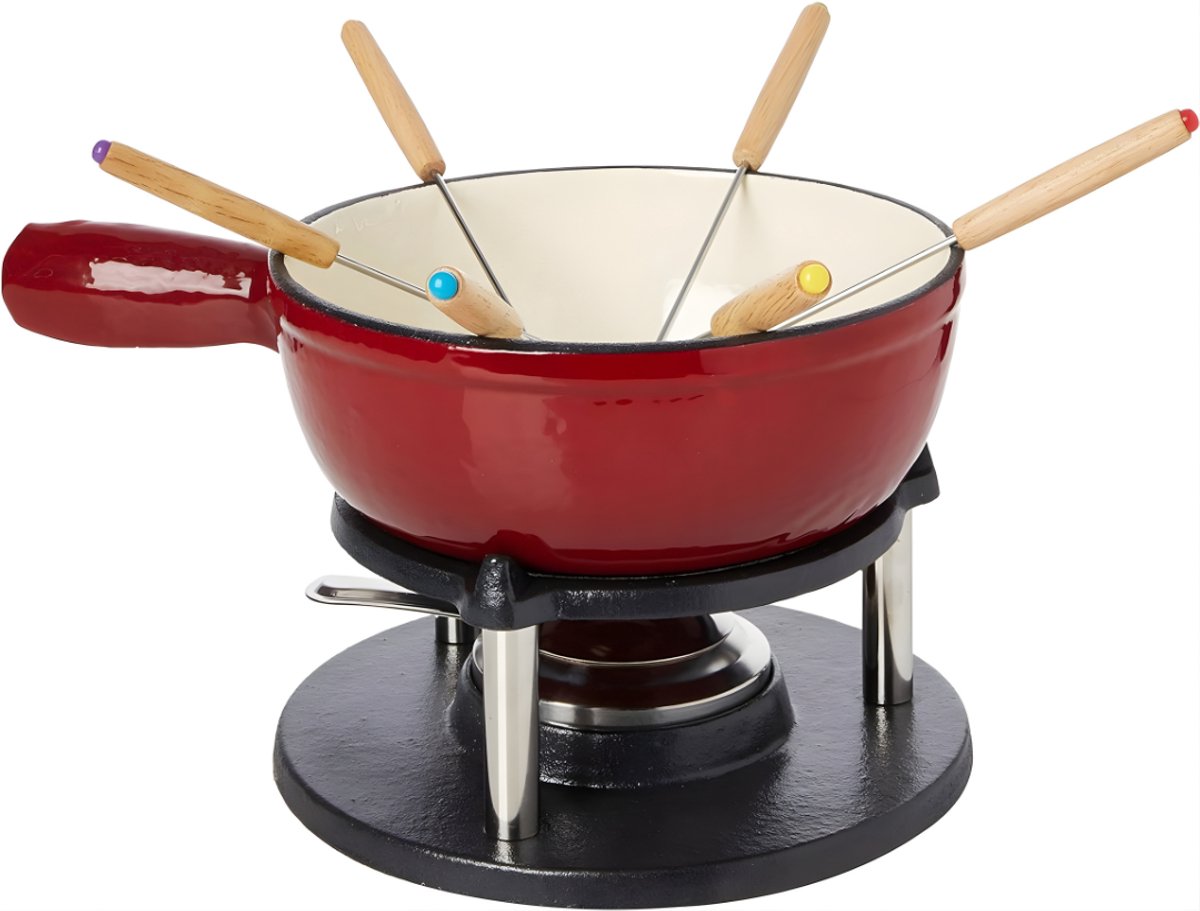 Ploutos® Fondueset - Universele Fonduepan met Vorkjes - Luxe Fondueset voor Gezellige Avonden - Rood - 30cm x 23cm x 18cm