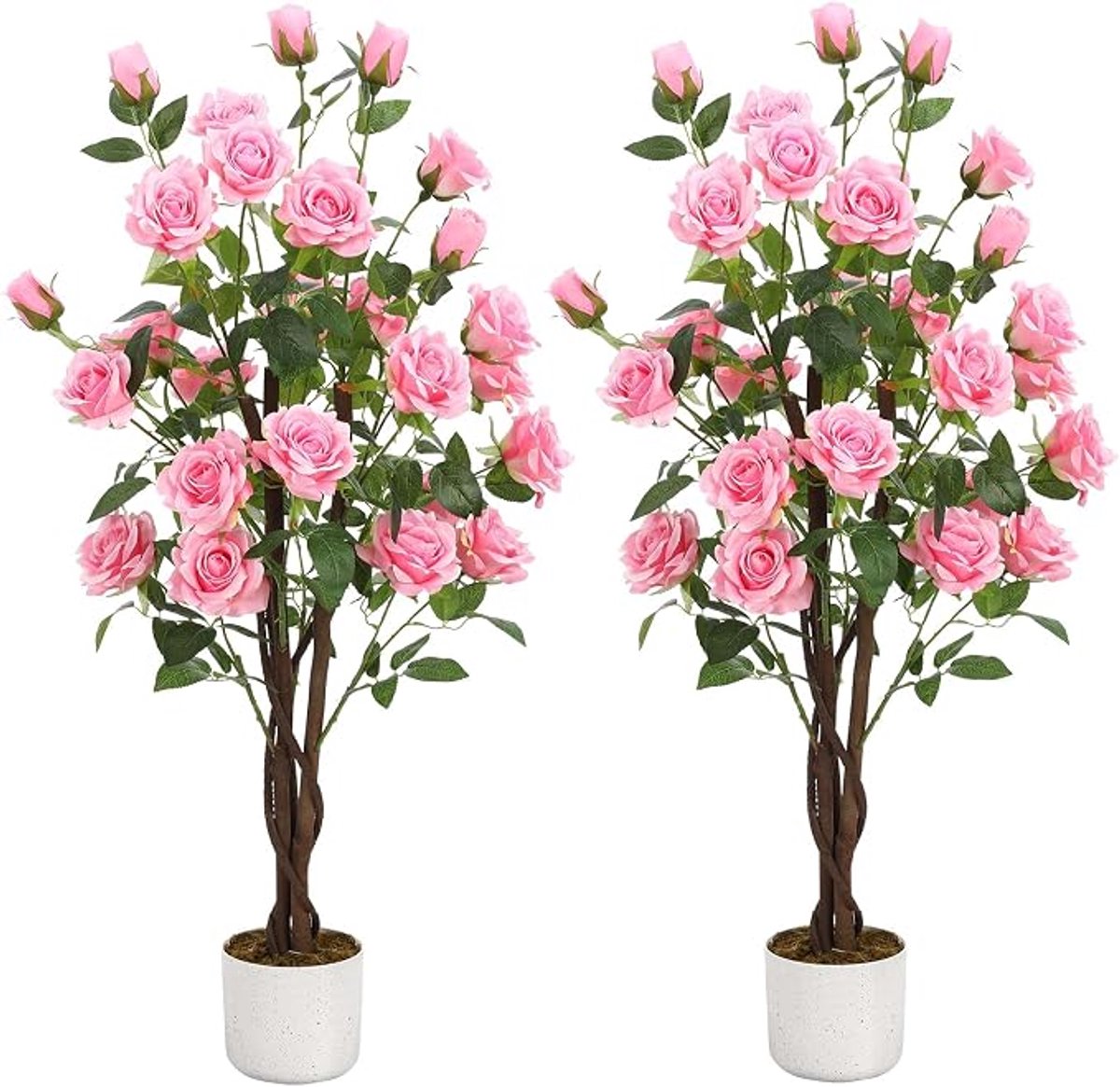 Triumpunpre - decoratieve kunstplant - 2 stuks 105cm roze driesters rozenboom met pot voor tuin en woonkamer
