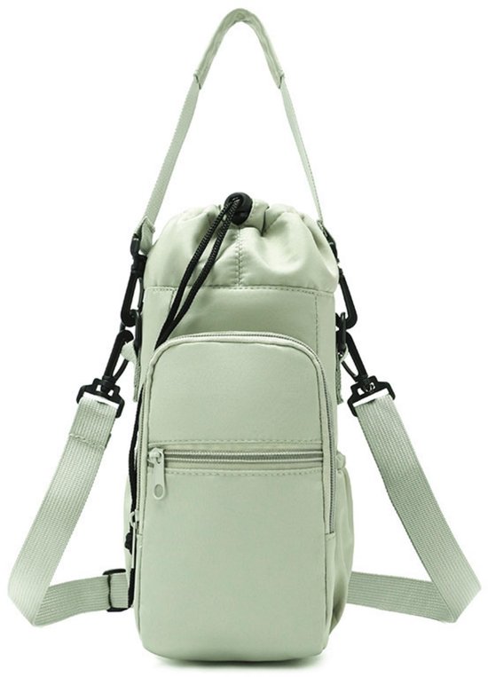Waterfles Tas 600-1200ml - Drinkfles Houder met Schouderriem en Telefoonvak - Geïsoleerde Flessentas met 5 Vakken voor Wandelen, Fitness, Reizen en Outdoor - Groen — afbeelding 3
