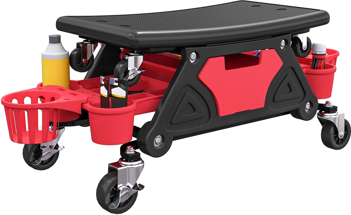 HOMCOM Monteurrolstoel - Kunststof - 86x33x33cm - Rood