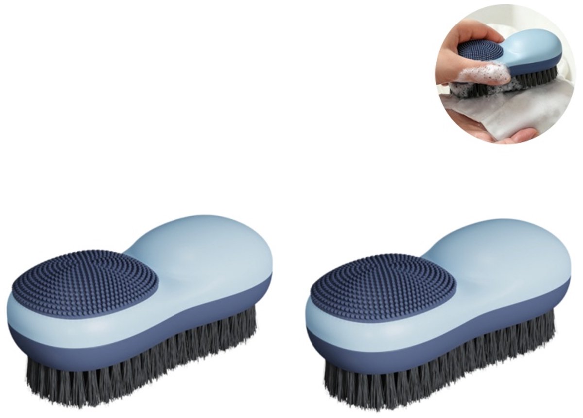 2 stuks - dubbelzijdig wasborstel - zachte haren kledingreinigingsborstel - schoenborstel - zacht voor stoffen - geschikt voor wasgoed, schoenen, tapijt - blauw