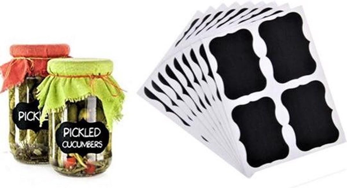 Okado Krijtbordetiketten – 36 stuks, zwart, 5 x 3,5 cm