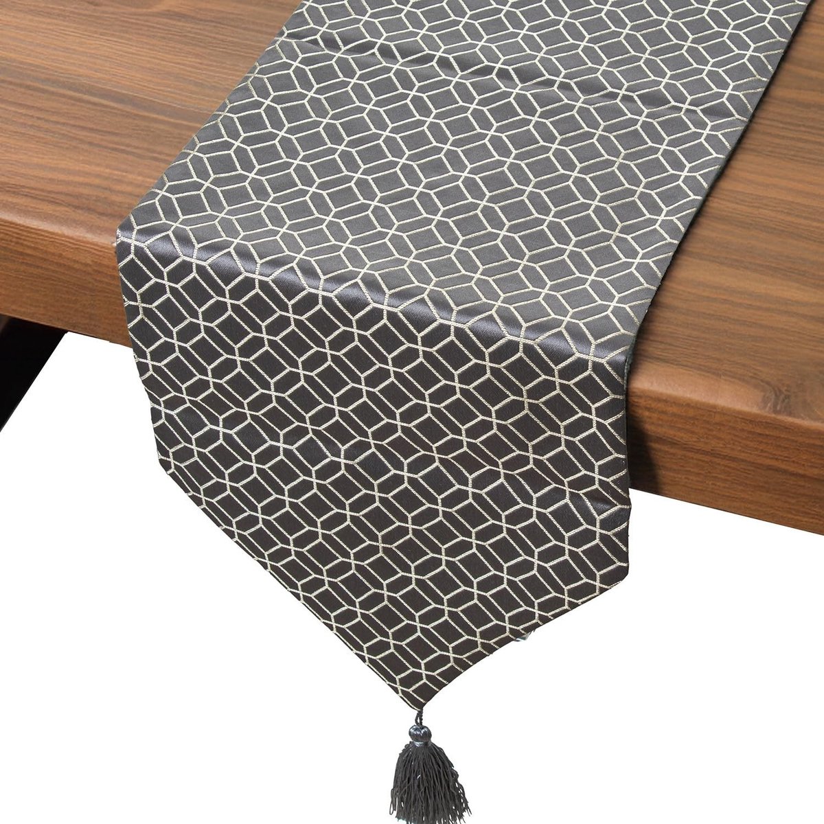 Solidchoice - Polyester Tafelrunner Octagonaal Grijs Beige - 30 x 180 cm