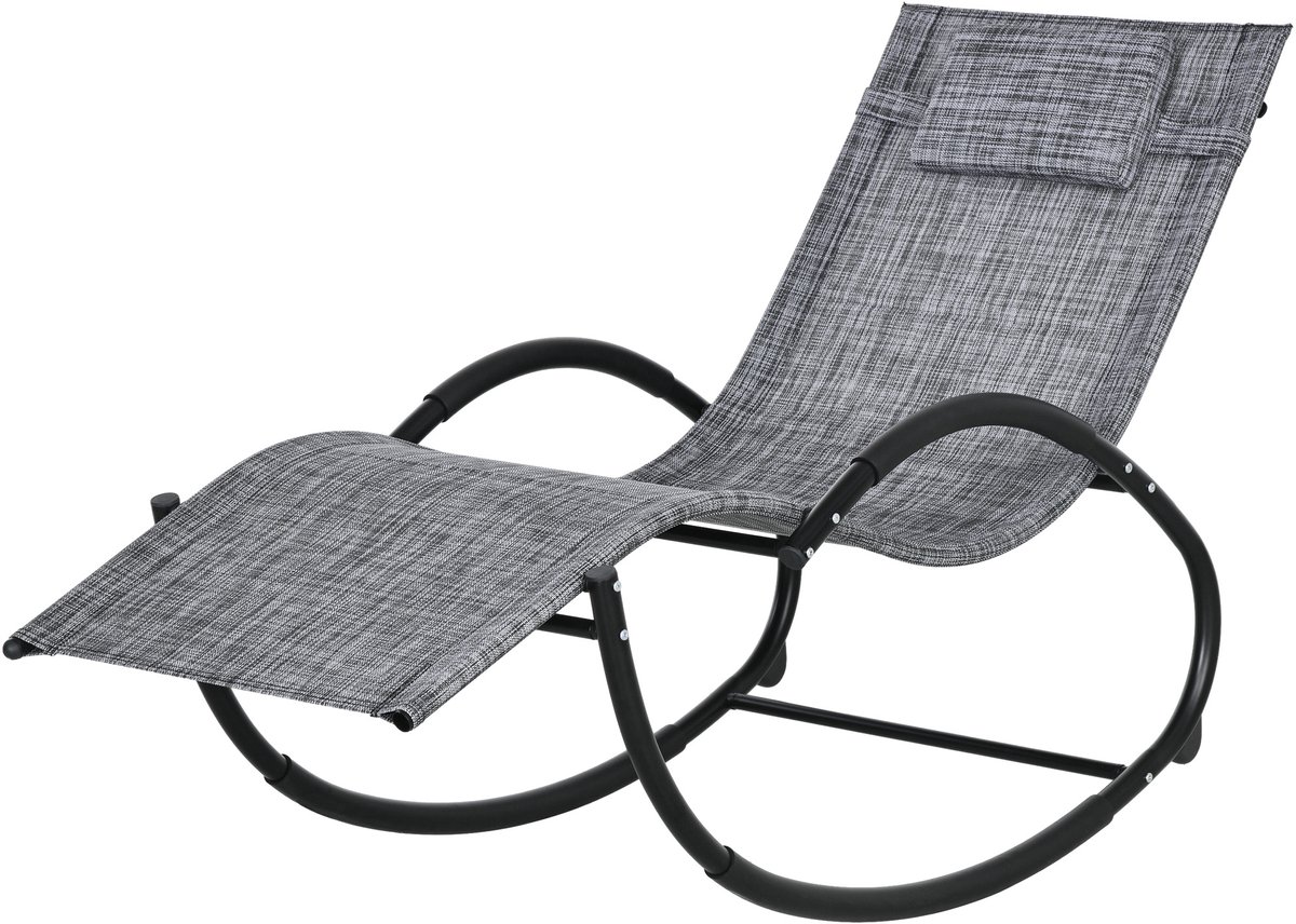 Chaise Longues voor Buiten Relax Ademende Schommelstoel voor Balkon Camping Zonnebank met Armleuningen en Hoofdsteun, Grijs