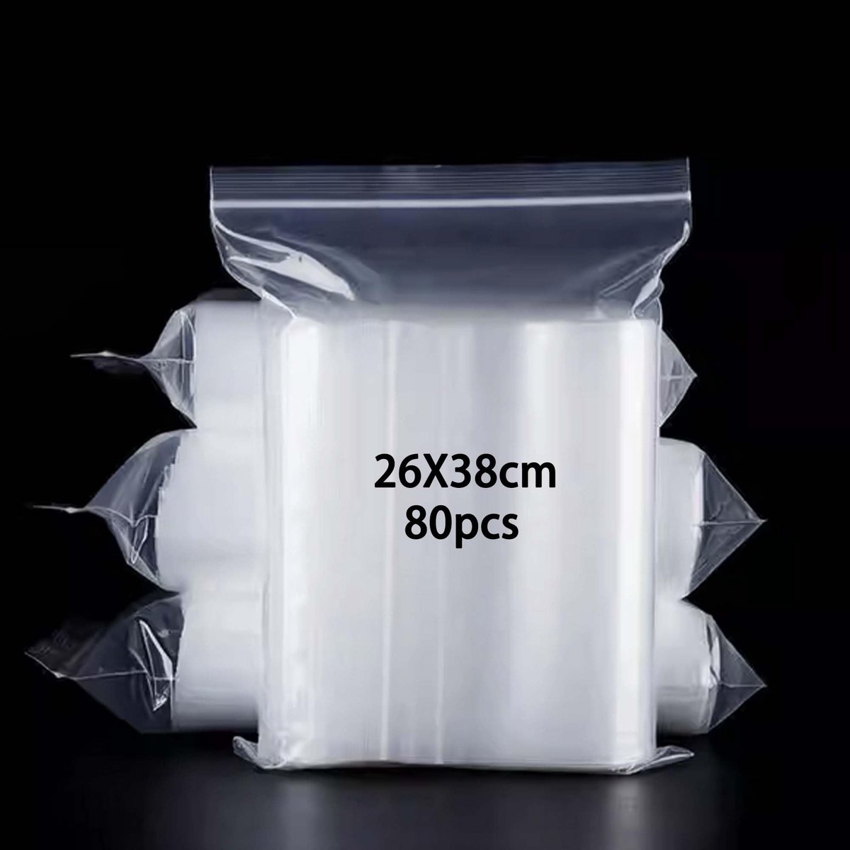 SnelShoppen - 80 Stuks Hersluitbare Zakken met Ritssluiting, Grote Maten 26x38 cm, Plastic Zakjes met Druksluiting voor Opslag, Keuken, Camping en Mee