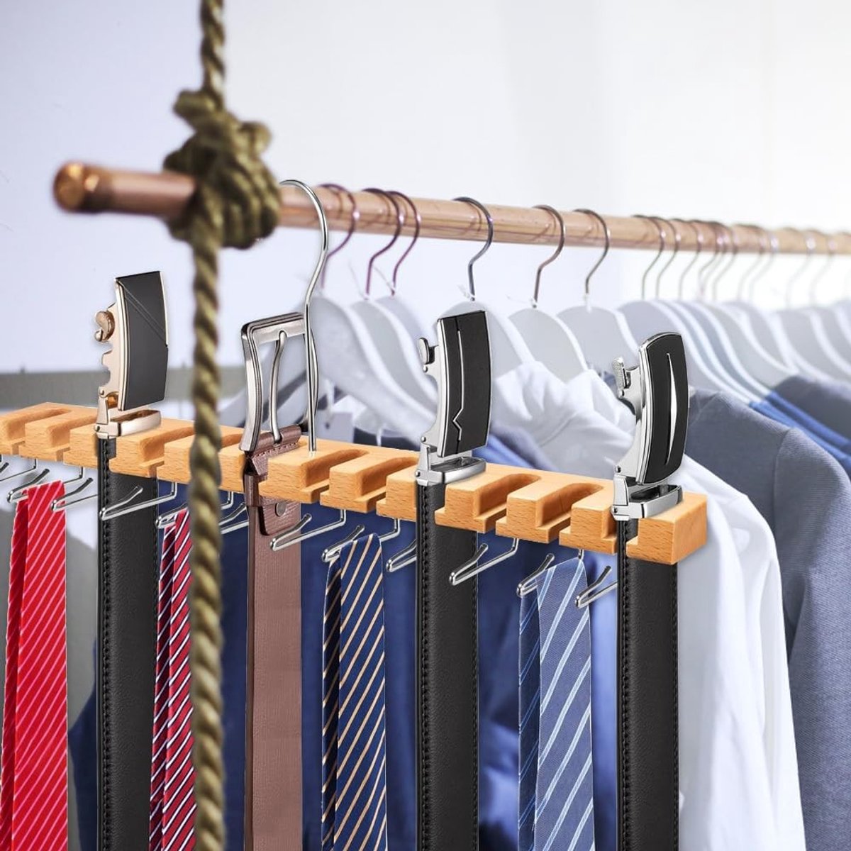 Solidchoice - Houten Riemhanger met 12 Sleuven en 11 Haken, 360° Draaibaar