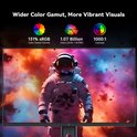 Monitor met een astronaut in een kleurrijke nevel. Toont 131% sRGB, 1.07 miljard kleuren en 1000:1 contrast.
