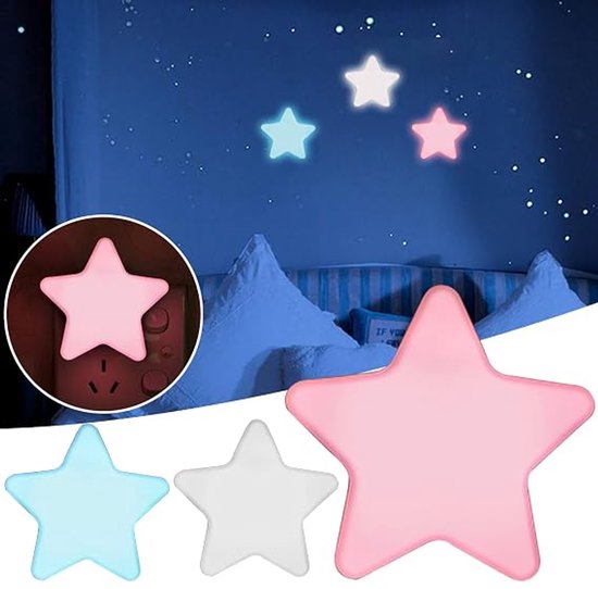 LISM-Kinder LED-nachtlampje in stervorm, automatische gemotoriseerde wandlamp met lichtsensor, Geschikt voor kinderkamers, garages, gangen, trappenhuizen en slaapkamers (blauw). van lism — afbeelding 3
