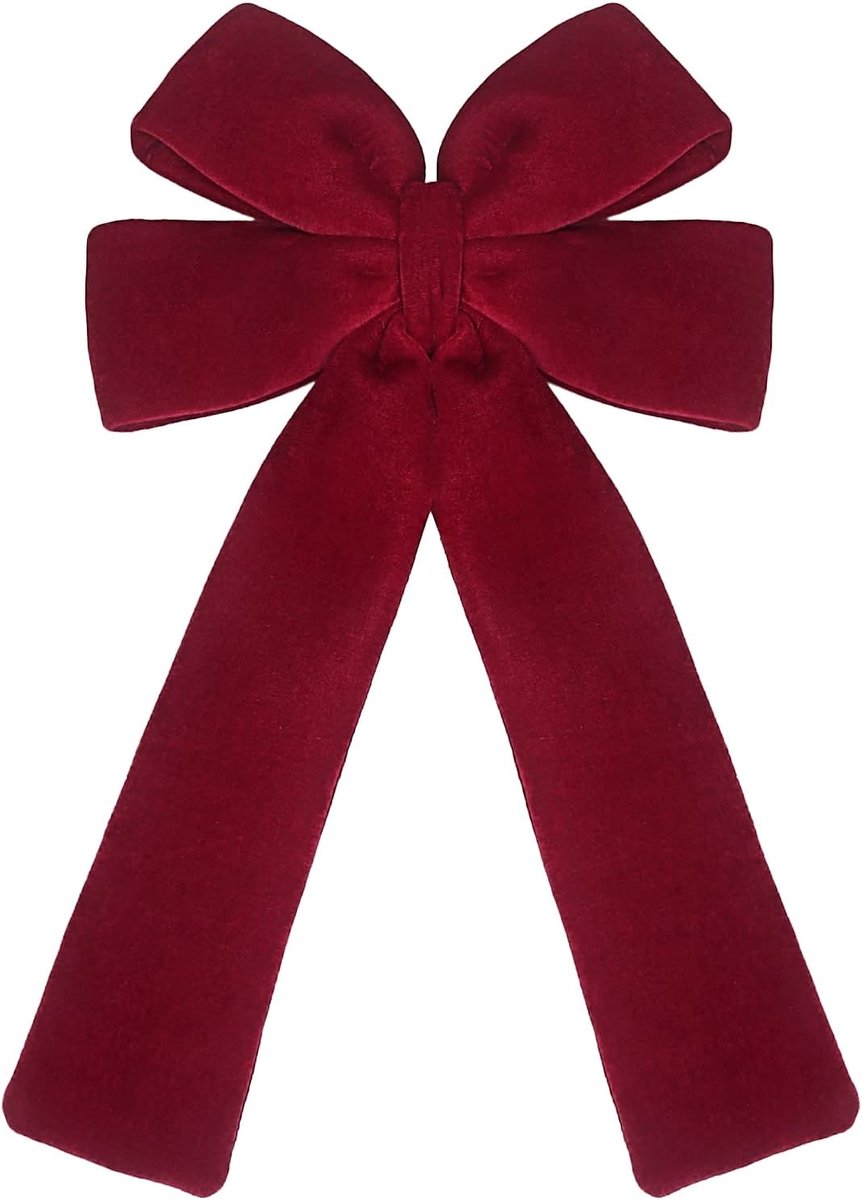 2 Stuks Grote Kerststrik Van Velours - Rood En Bordeaux - 53 Cm - Geschikt Als Boomtopper - Krans - Slinger En Cadeaustrik - Voor Binnen En Buiten
