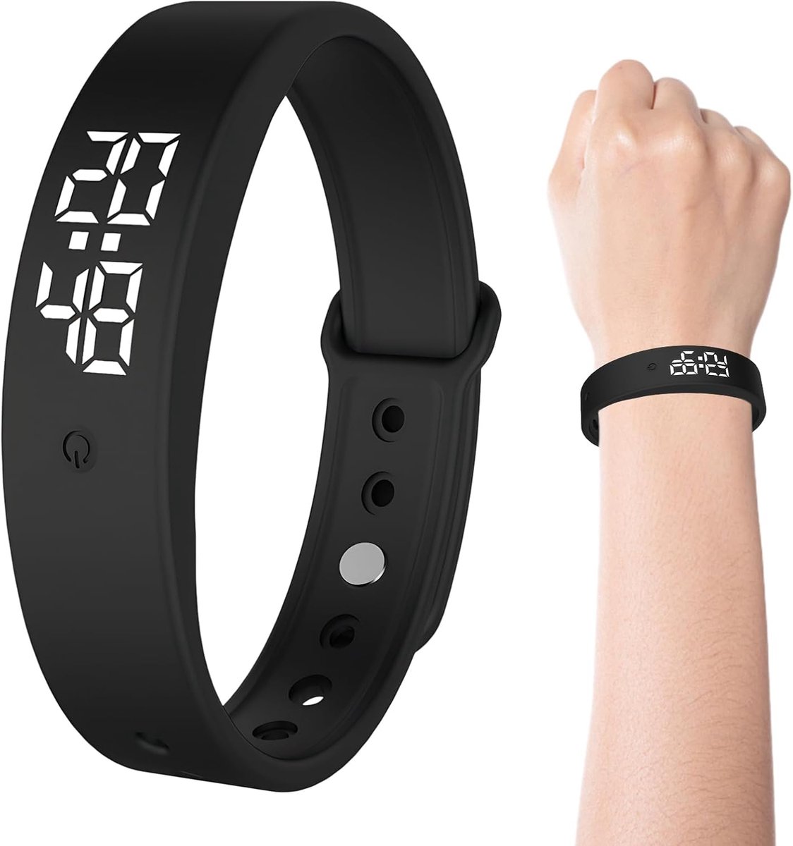 Armband wekker, zwart, trilwekker, armband met trilalarm, verstelbaar, met geruisloze trilfunctie, wekker, timer - ShopVlot