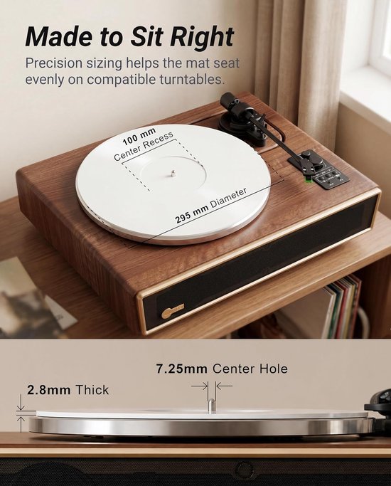 Acryl Platenspeler Mat - 3 mm & Label Uitsparing - 300 mm - Antistatisch - Geschikt voor 12 Inch LP & Vinyl Platenspelers - Wit — afbeelding 5