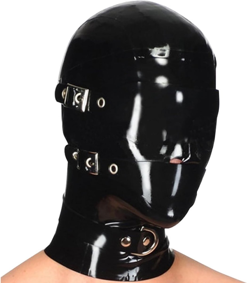 Black Rubber Latex Cap Mask,Removable Mask for Eyes and Mouth,Suitable for Cosplay Nightclub Wear - ShopVlot
