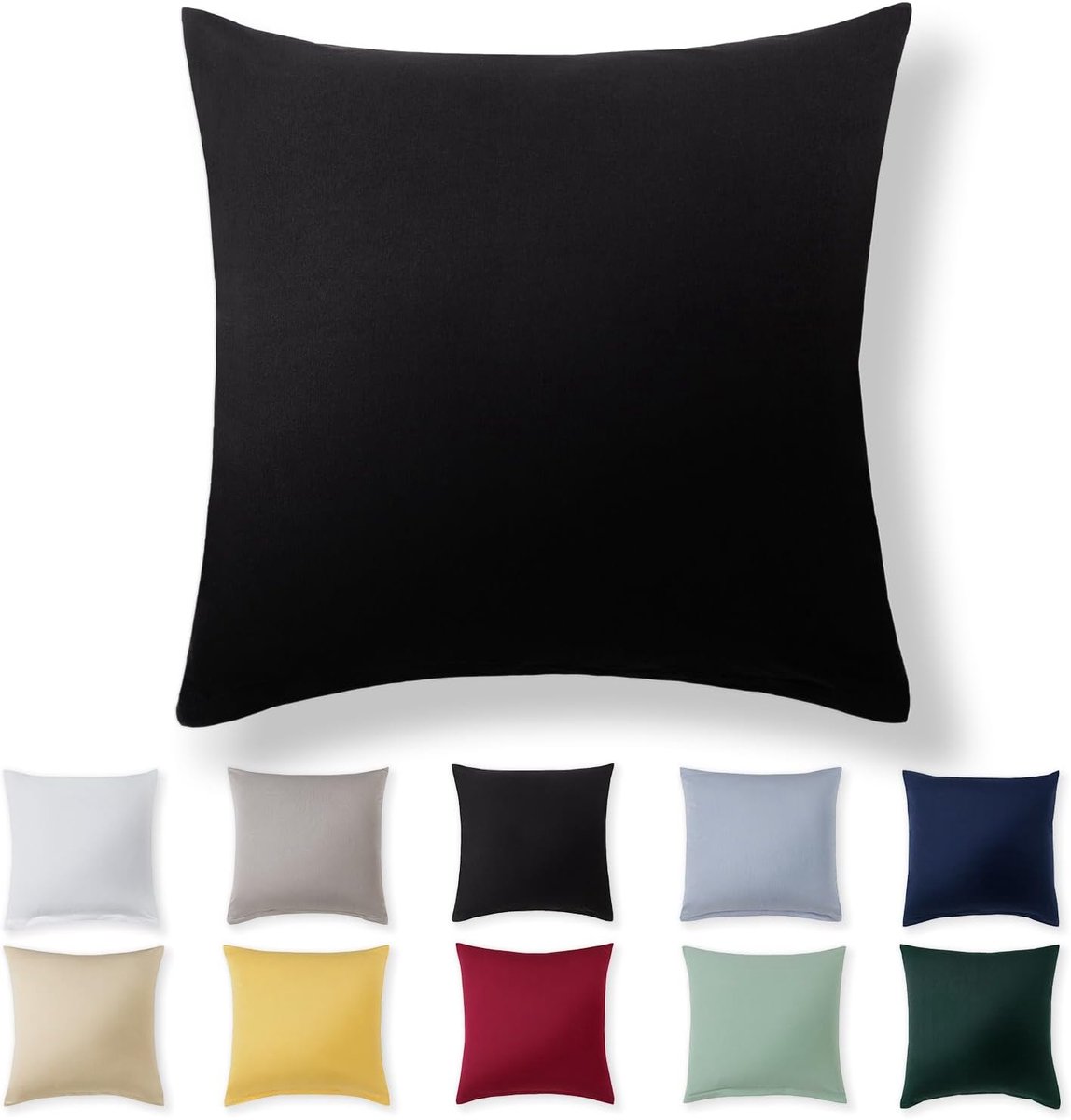 Alreya 40 x 40 cm Black 100% Jersey Cotton Cushion Cover 40 x 40 cm Jersey Super Soft 40 x 40 cm with Zip - ShopVlot