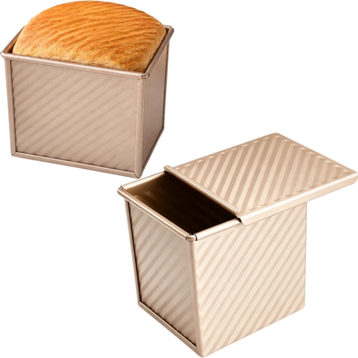 1 stuk - mini-toastvorm - antiaanbaklaag met deksel - gegolfde toastdoos - broodbakvorm - 10,4 * 11,6 * 11,2 cm - bevat 0,55 pond deeg - bakken in de thuisoven - champagne goud