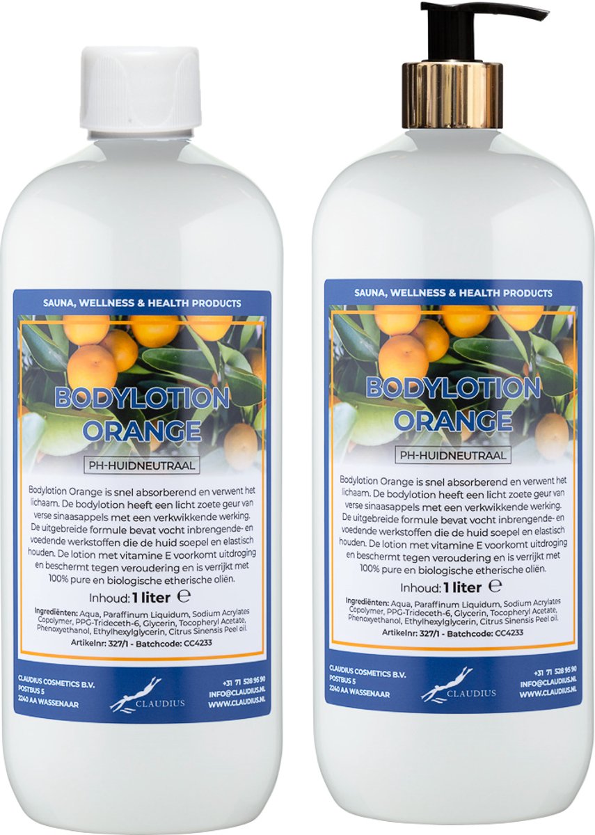 Bodylotion Orange 1 Liter - met gouden pomp - set van 2 stuks