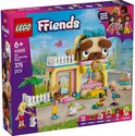 Boîte LEGO Friends Le magasin d'accessoires pour animaux de compagnie montrant une boutique, des mini-poupées et des animaux.