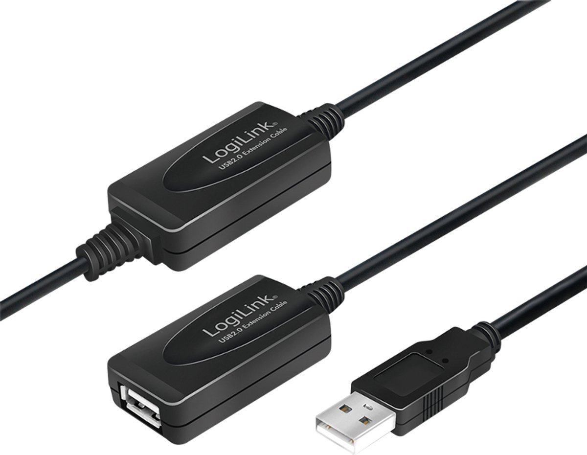 LogiLink USB-kabel USB 2.0 USB-A stekker, USB-A bus 25.00 m Zwart UA0147