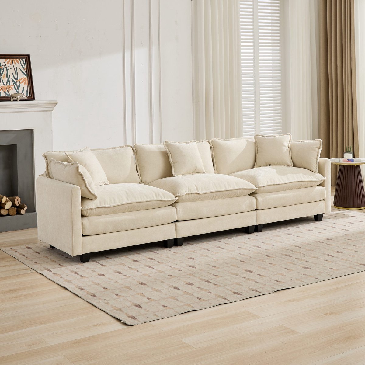 Cloud Sofa 3 Seats - Modern Sectional Couch Met Comfy Upholstered Seat - 75x289x84 cm, Beige