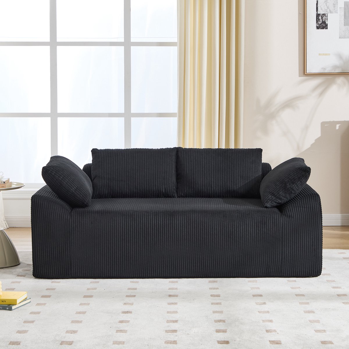 2-Zits Bank - Frameloze Lounge Sofa Met Geheugenschuim En Opbergtas - Zachte Cloud Bank Voor Woonkamer - Zwart