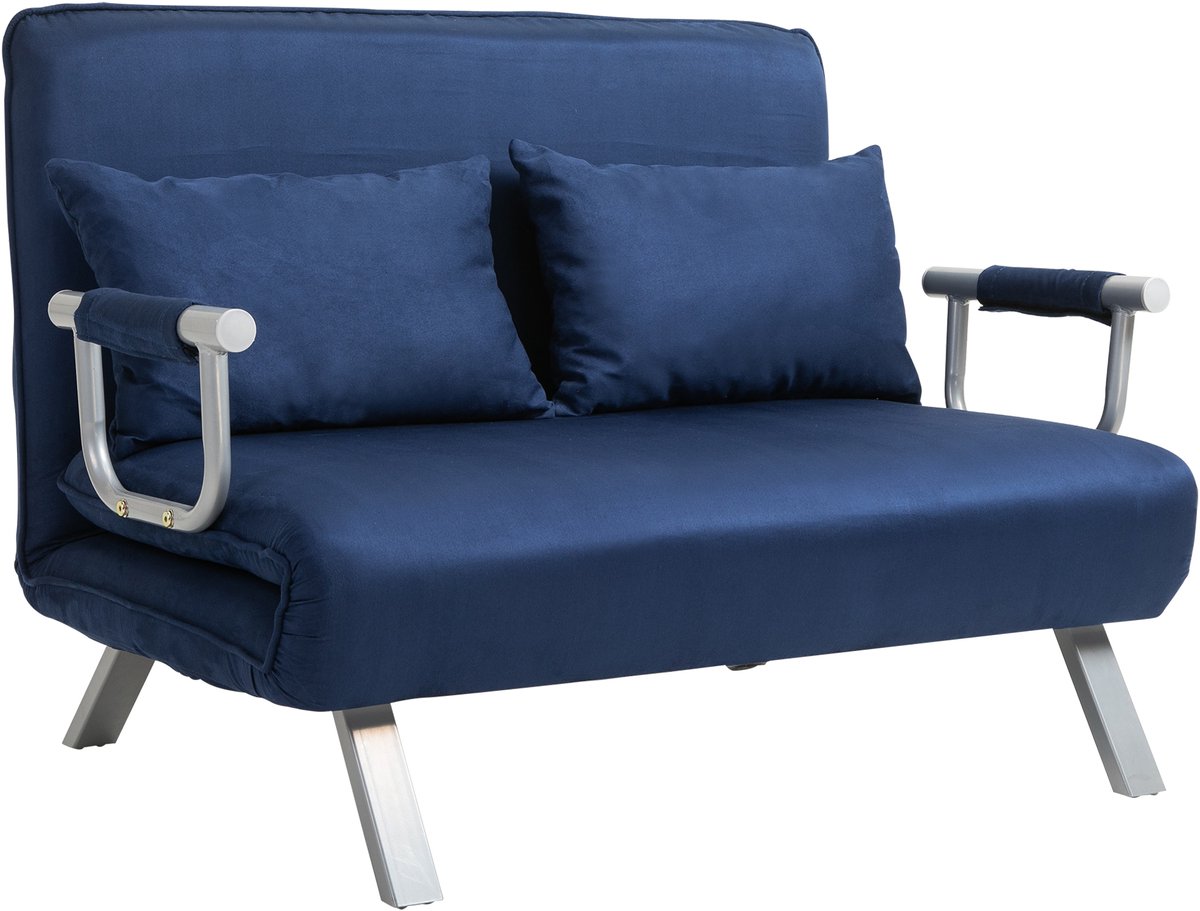 Slaapbank 2-Zits - Verstelbare Rugleuning - Fluwelen Sofa Bed - Blauw