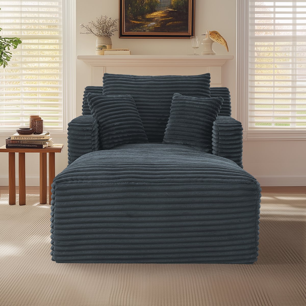 Stoel Longue Sofa, Geribd Fluweel - Comfortabel Relaxmeubel in - 33x33x127 cm, Donkergrijs