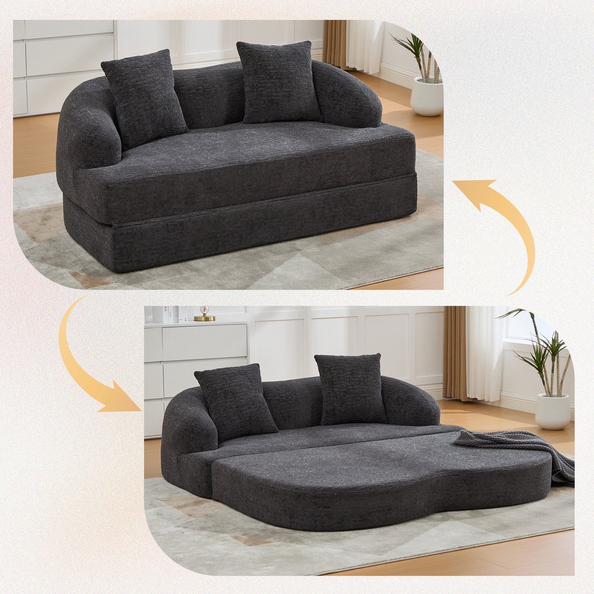Multifunctioneel Meubelstuk voor Het Modern Huis - 2-in-1 Klappsofa - 157x84x65 cm, Donkergrijs