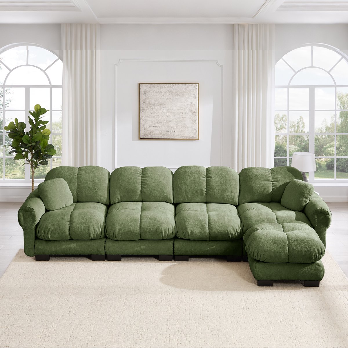 Comfortabel zitten met een ergonomisch ontworpen chenille sofa met beweeglijke kussens - 330x149x90 cm, Groen