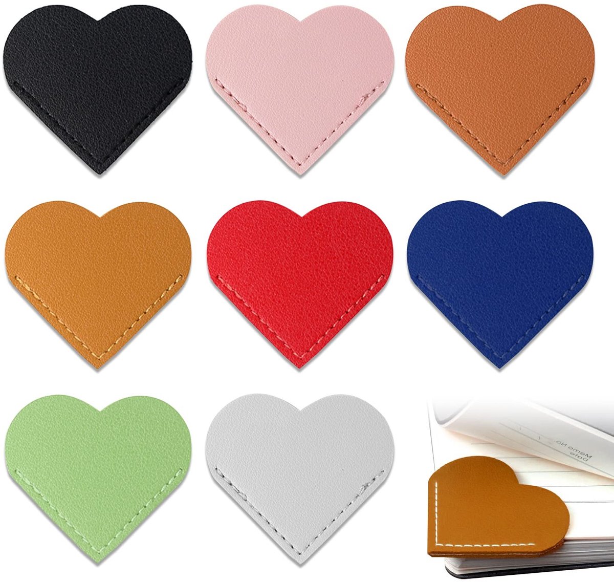 Solidchoice - 8 Hartvormige Leren Bladwijzers in 8 Kleuren