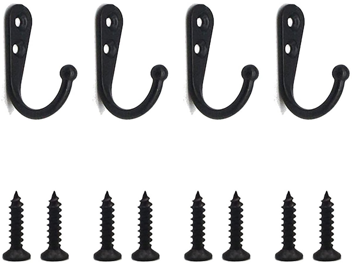 Solidchoice - Set van 4 Zwarte Kleerhaken met Schroeven voor Wandmontage