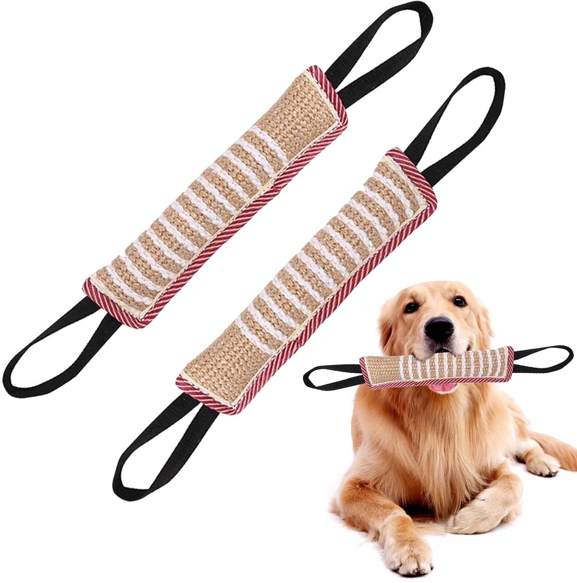 Solidchoice - Set van 2 Jute Bijtsausages met Handvatten voor Hondentraining