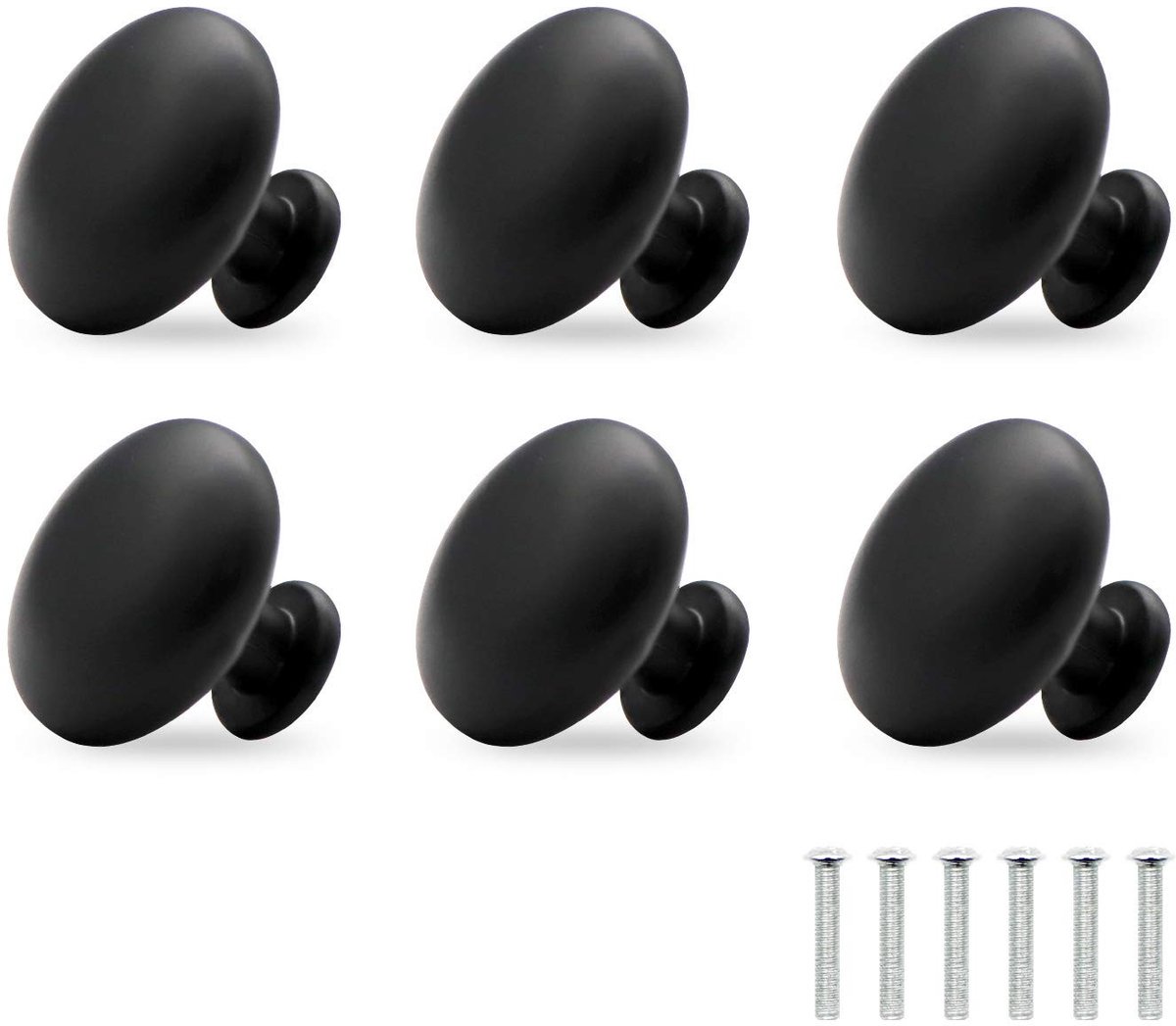 Solidchoice - Set van 6 Zwarte Ronde Ladeknoppen 30mm met Schroeven