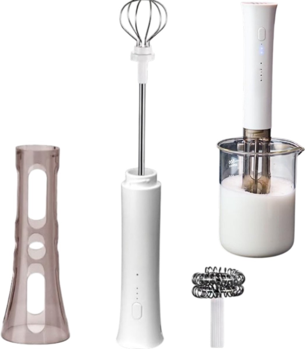 1 set - Handsfree staande melkschuimer - Elektrisch automatisch opschuimen - Koffieroerder - Drankschuimer - 4*28 cm - Geschikt voor het thuis maken van koffie en melkdranken - Wit