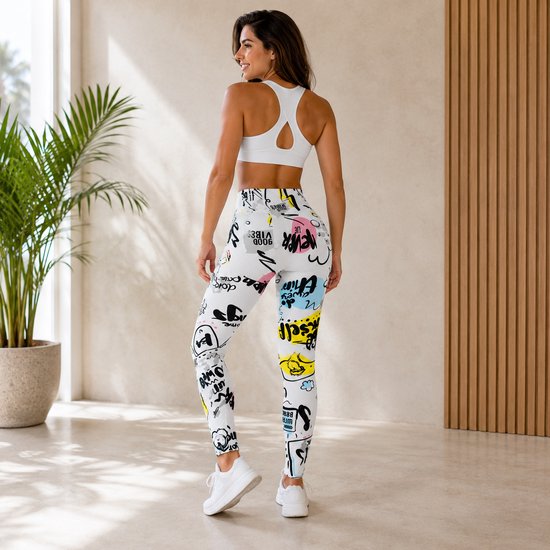 Sportlegging Streetstyle - Legging - Hiphop - Dames - Graffiti - Wit - Maat M — afbeelding 5
