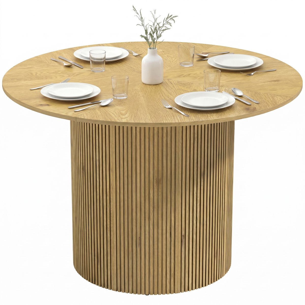 Sogiol® Ronde Eettafel 110 cm - keukentafel met gegroefde cilindrische voet - Eiken