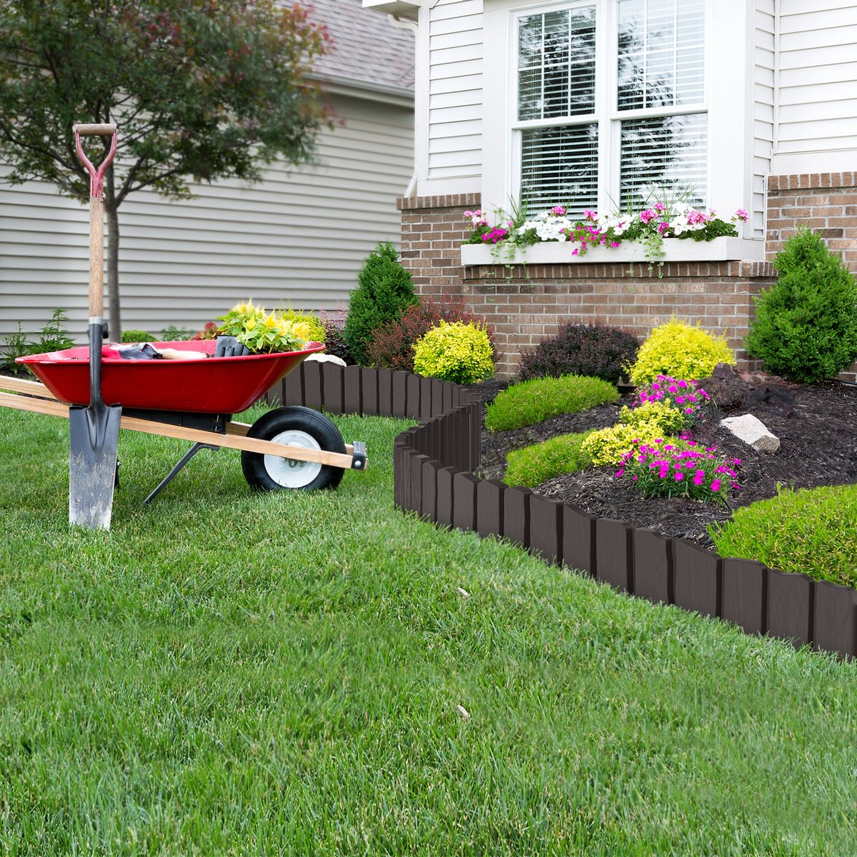 Houtlook Robuuste Gazonrand Tuinhek Perkrand Tuinpalissade Decoratieve Tuinafbakening Palissadehek - Bruin - 2,3 m