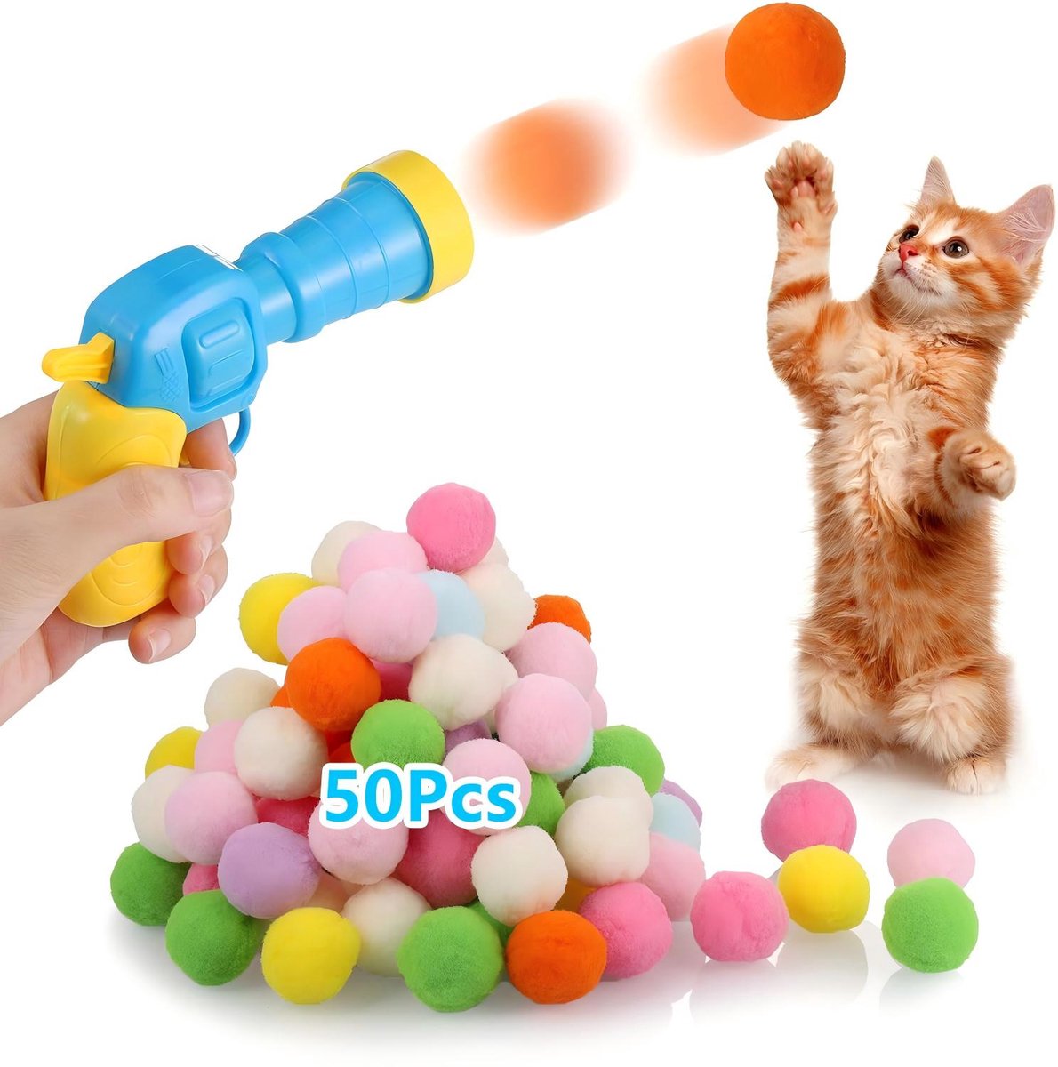 Namajunas - Kattenspeelgoed - Pluche Bal Schietpistool - Met 50 Pcs Katten Balletjes - Kattenspeelgoed Interactief - Honden Speelgoed - Honden Speelgoed Ballenwerper - Honden Speelgoed Intelligentie - voor kattenoefening en Hondetraining