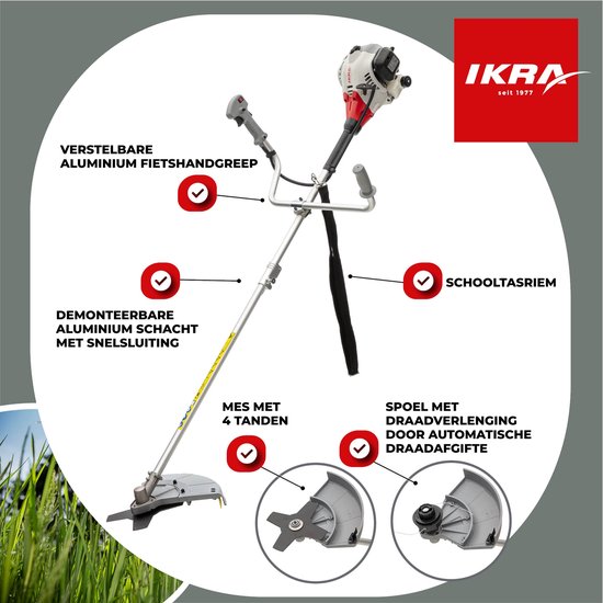 IKRA benzine-bosmaaier IBF 25-1, incl. draadspoel, 4-tands mes en schouderriem — afbeelding 2