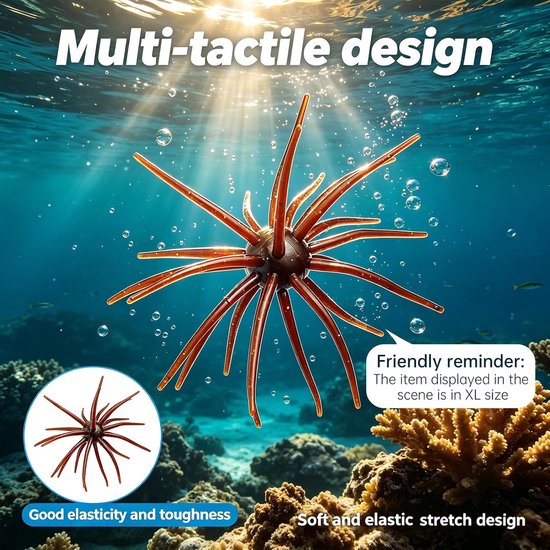 Set van 6 softbaits in zee-egelstijl voor zeebaars; verkrijgbaar in diverse formaten en unieke vormen, voorzien van levensechte, flexibele tentakels en een kenmerkende textuur - geschikt voor het vissen op zeebaars in zowel zoet als zout water. — afbeelding 5
