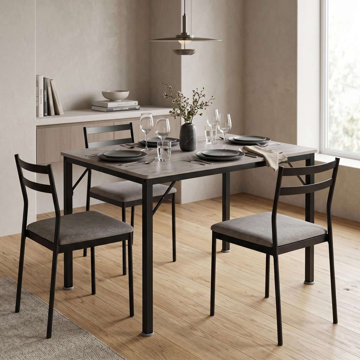 Triumpunpre Eettafel Houtnerf Grijs voor 6 Personen - 110x70cm - Stalen Poten met Houten Blad - Modern Minimalistisch Design - Eenvoudige Montage