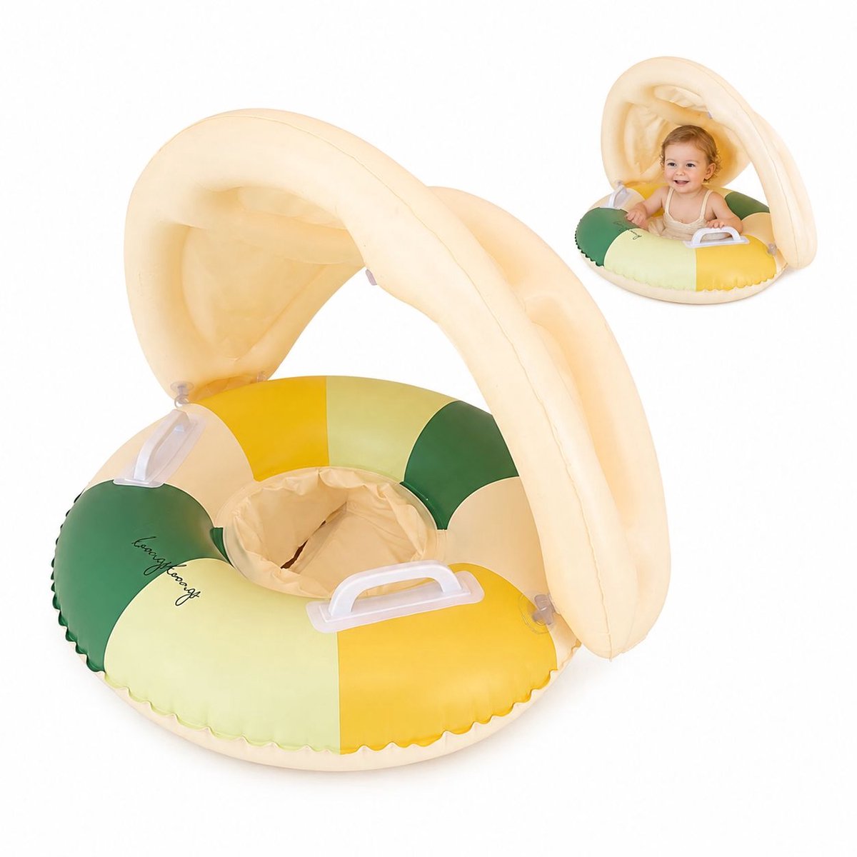 Zwemband - Baby Zwemband met Zonnehoedje - Zwemtrainer met Luifel - Veilig Zwemzitje voor Kinderen van 0 tot 4 Jaar - Groen